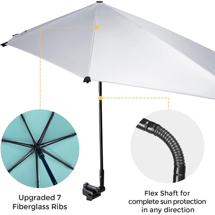 Parasol de Plage XL avec Pince Universelle - Protection UV 50+, Noir