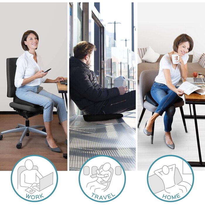 Coussin Ergonomique en Mousse Visco-Gel, Noir - Confort et Soutien Idéal pour Assise Prolongée