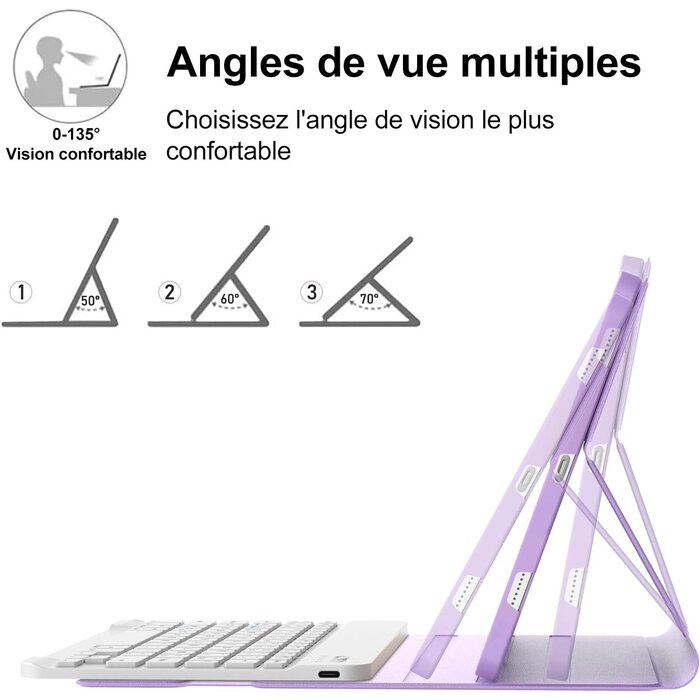 Coque Clavier Bluetooth AZERTY Rétroéclairée 11 Pouces Lilas - Pour Tablette