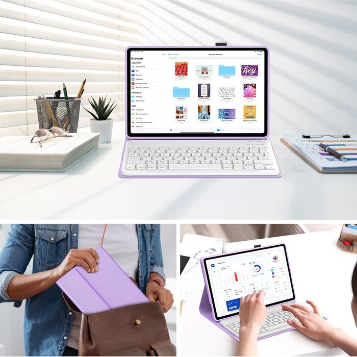 Coque Clavier Bluetooth AZERTY Rétroéclairée 11 Pouces Lilas - Pour Tablette