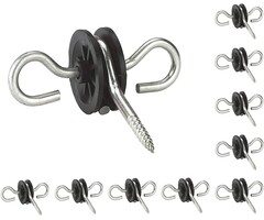 Lot de 10 piquets pour clôture électrique, acier galvanisé, isolateurs de portail double crochet, 9,2 x 8,6 cm