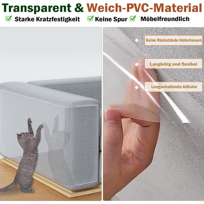 Film Anti-Rayures Transparent pour Meubles & Portes - Protection Adhésive pour Chats - 100cm x 45cm