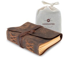 Carnet en cuir ligné, format voyage/scolaire, 400 pages, papier kraft