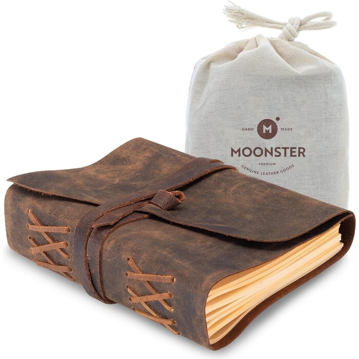 Carnet en cuir ligné, format voyage/scolaire, 400 pages, papier kraft