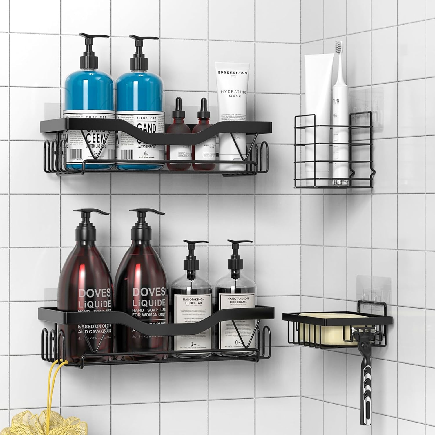 Lot de 3 Étagères d'Angle Adhésives Noires pour Douche | Jusqu'à -30%