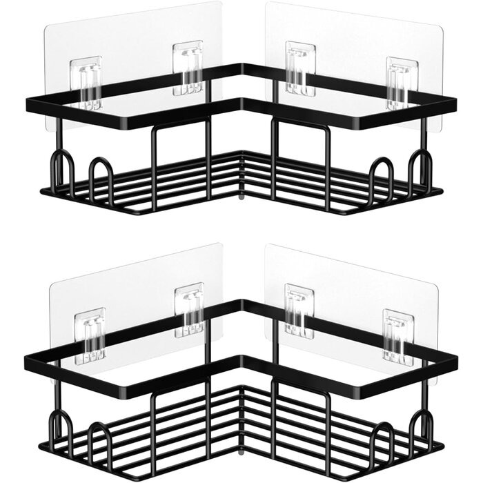 Étagère d'angle adhésive pour douche, lot de 3, noire. Rangement salle de bain sans perçage. Organiseur de douche, porte-shampoing.