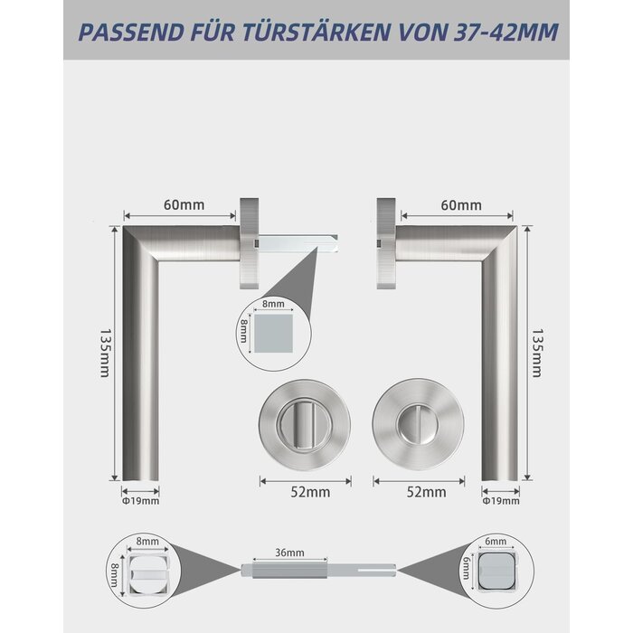 Poignée de porte en acier inoxydable finition flammée - Levier de porte intérieur stylé