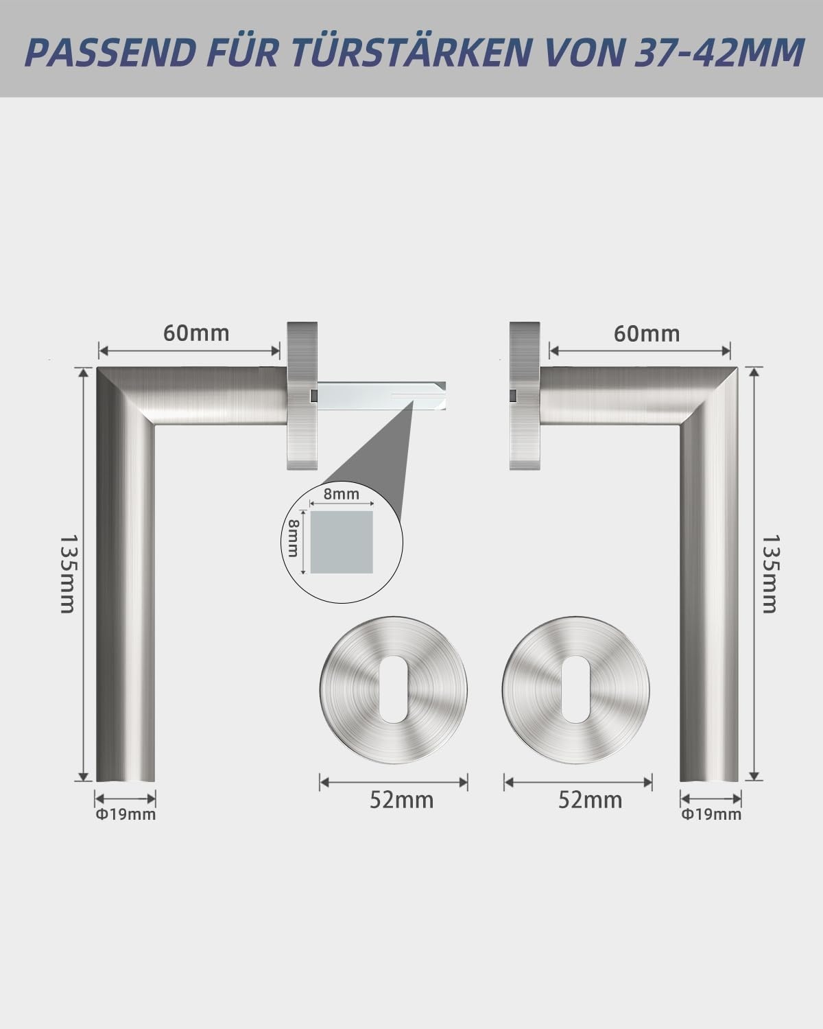 Poignées Porte Acier Inox L-Shape Argenté - Serrure Barillet | Jusqu'à -30%