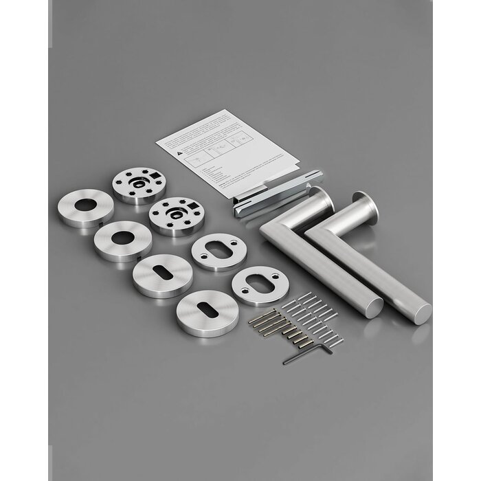 Ensemble Poignées de Porte Intérieure Acier Inoxydable Toilette L-Shape Serrure à Barillet Profilé Argenté