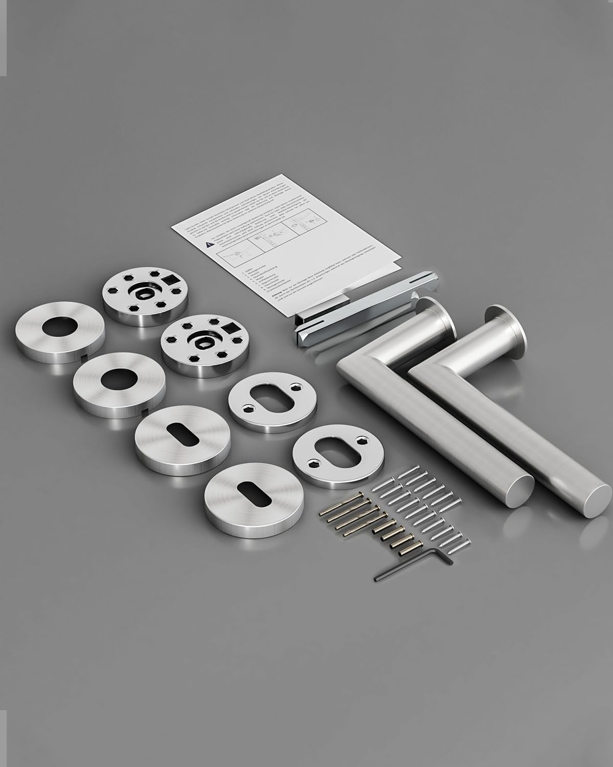 Poignées Porte Acier Inox L-Shape Argenté - Serrure Barillet | Jusqu'à -30%
