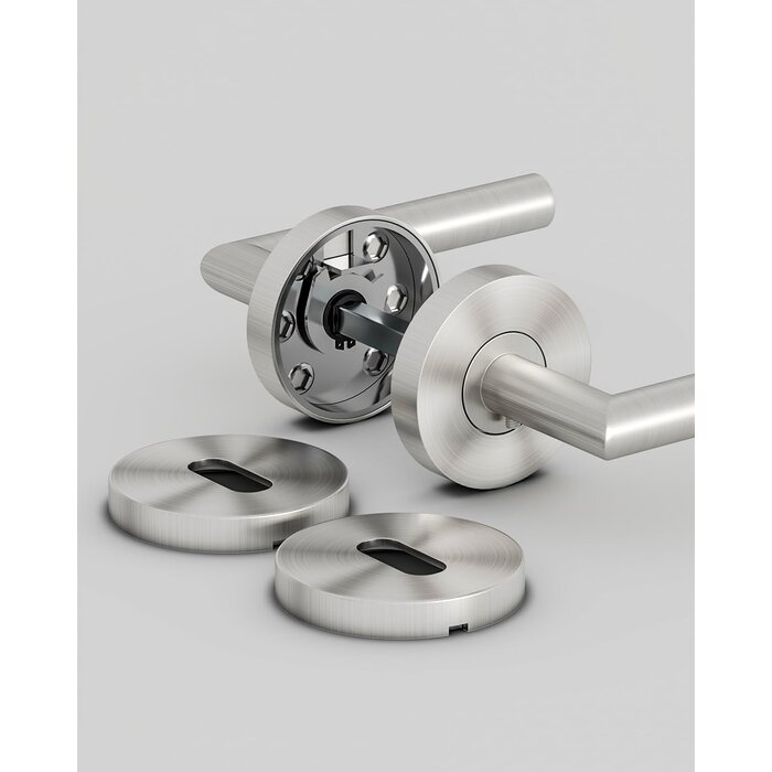 Poignées Porte Acier Inox L-Shape Argenté - Serrure Barillet | Jusqu'à -30%