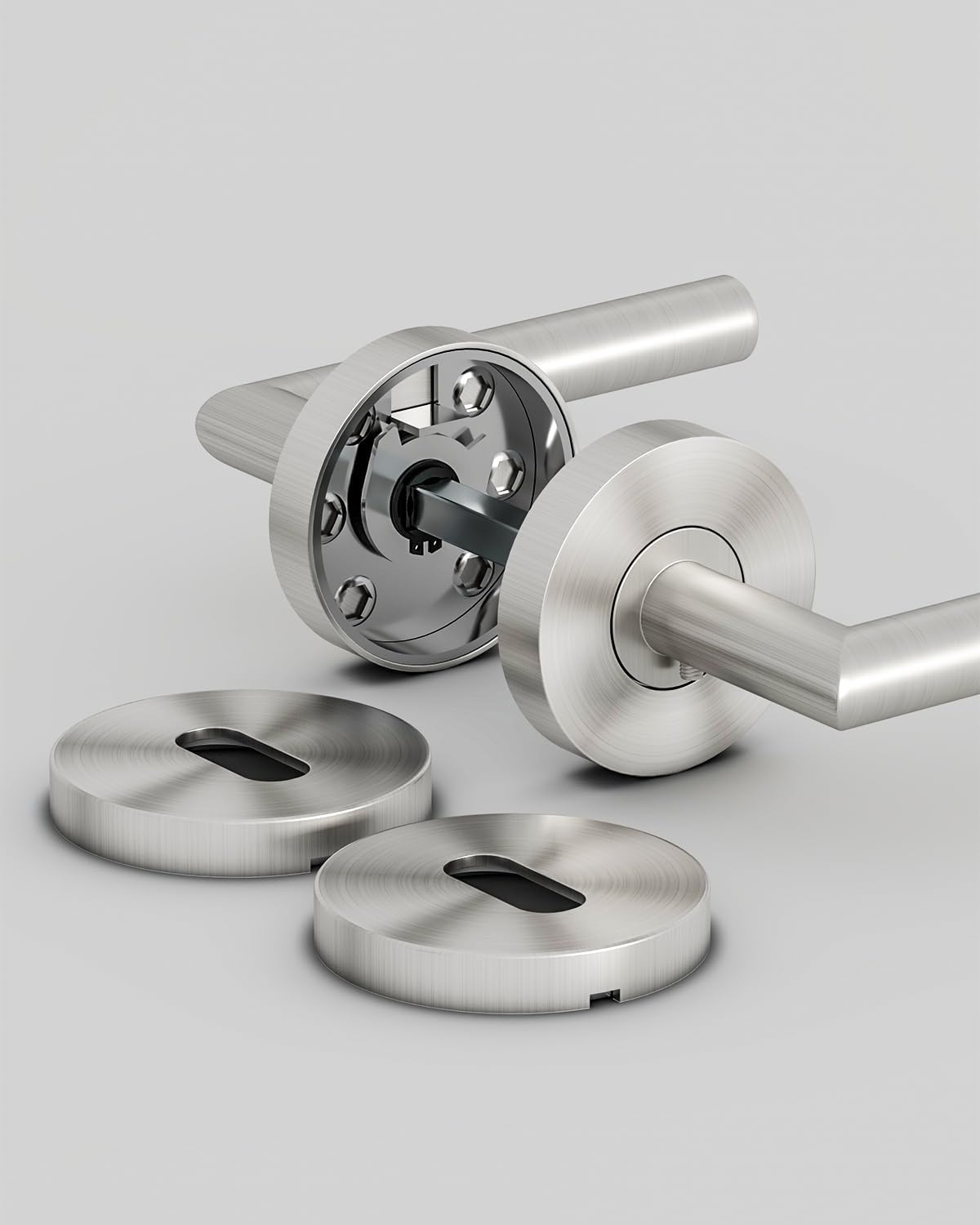 Poignées Porte Acier Inox L-Shape Argenté - Serrure Barillet | Jusqu'à -30%