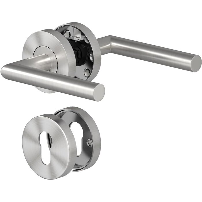 Poignées Porte Acier Inox L-Shape Argenté - Serrure Barillet | Jusqu'à -30%