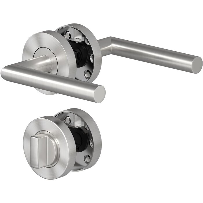 Poignées Porte Acier Inox L-Shape Argenté - Serrure Barillet | Jusqu'à -30%