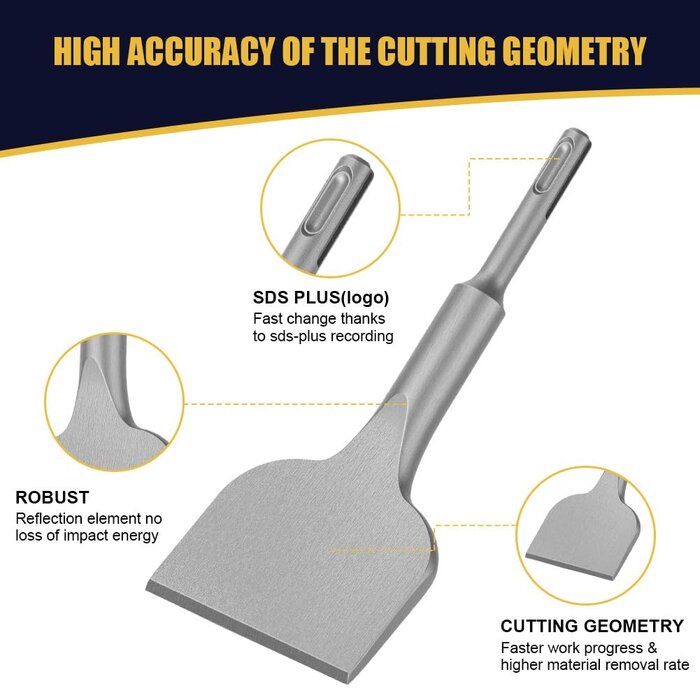 Burin SDS Plus Flintronic 165x75mm Large, Courbé pour Carrelage - Usage Commercial et Sol