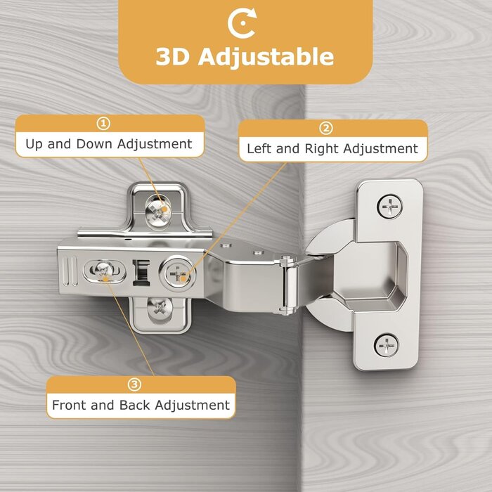 Lot de 2 Charnières de Placard avec Fermeture Douce, 45mm Entraxe, Argenté