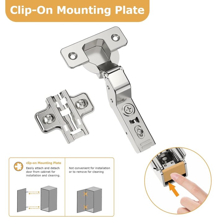 Lot de 2 Charnières de Placard avec Fermeture Douce, 45mm Entraxe, Argenté