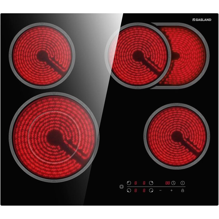 Plaque de cuisson vitrocéramique noire 60 cm, 4 zones, 6600W