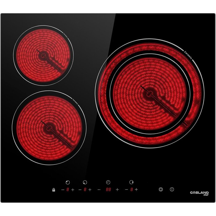 Plaque de cuisson vitrocéramique noire 60 cm, 4 zones, 6600W