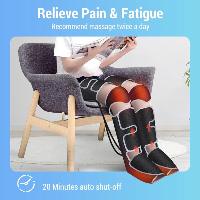 Masseur de Jambes COMFIER avec Chaleur, Compression - Mollet, Genou, Pied - Noir