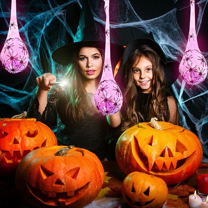 Lot de 3 Œufs d'Araignée Lumineux à Suspendre - Violet - Décoration Halloween