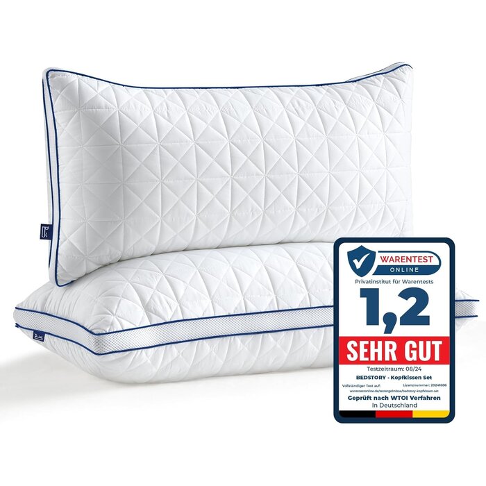 Lot de 2 oreillers 80x80 cm, Microfibre, Hauteur réglable, Respirant, Lavable