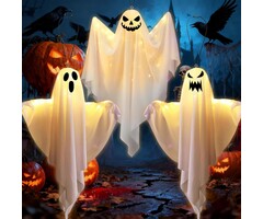 Décoration Halloween Extérieure - Lot de 3 Fantômes LED Suspendus, Effet Volant, Blanc