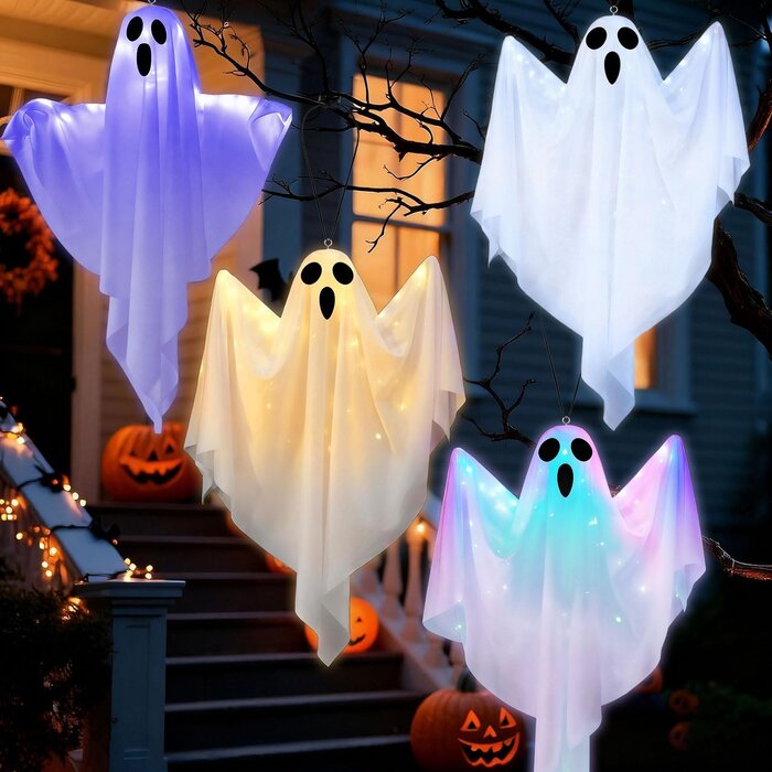 Lot de 3 Fantômes LED Suspendus Halloween - Effet Volant - Jusqu'à 30% de Réduction !