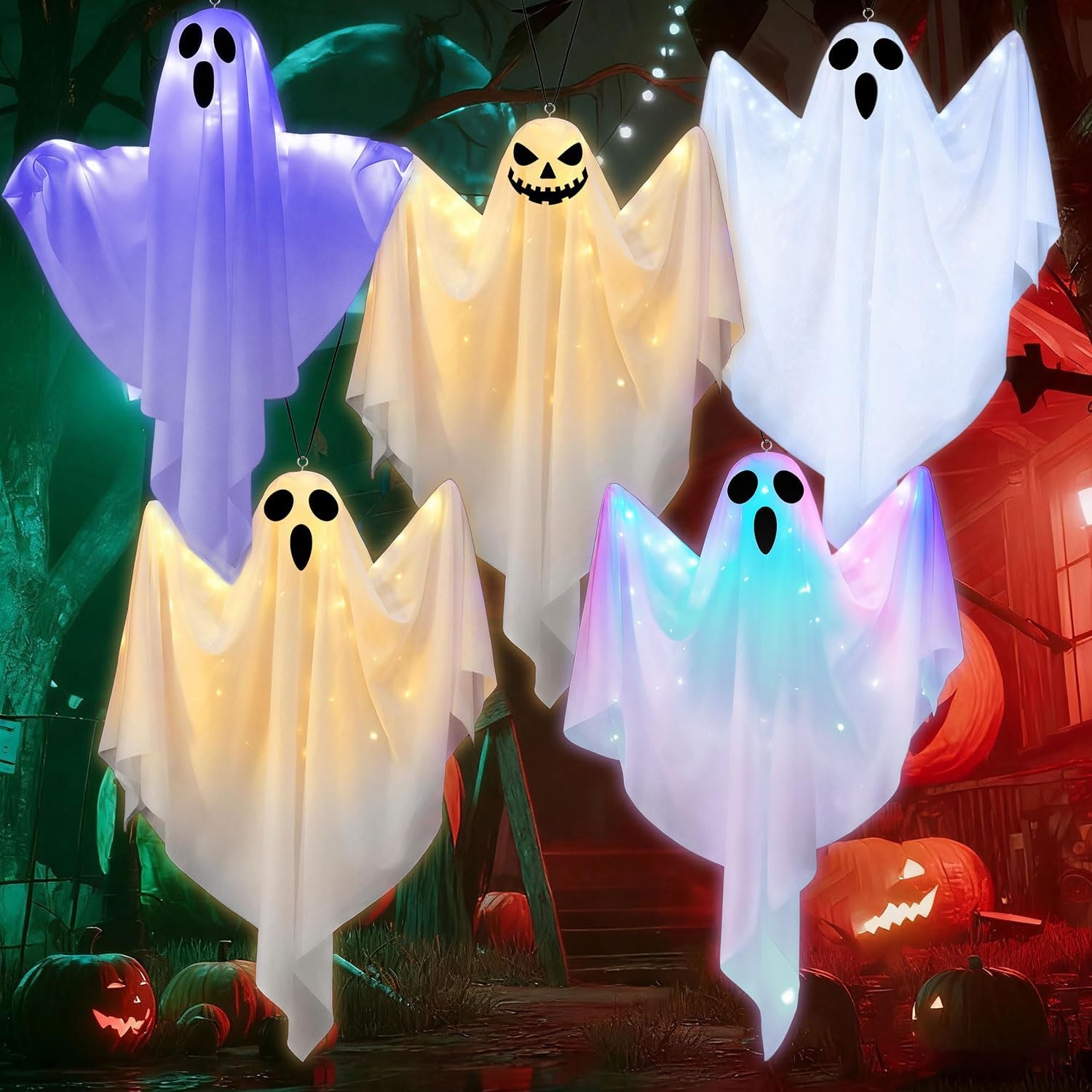 Lot de 3 Fantômes LED Suspendus Halloween - Effet Volant - Jusqu'à 30% de Réduction !
