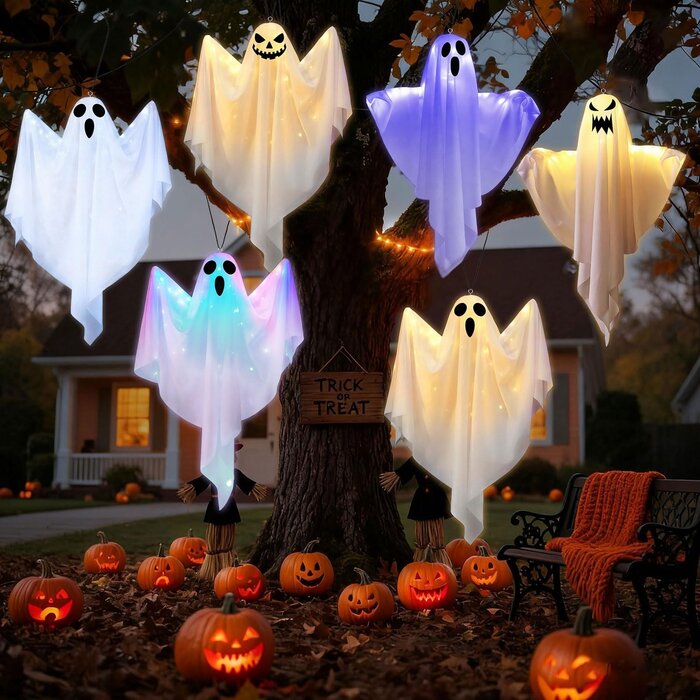 Lot de 3 Fantômes LED Suspendus Halloween - Effet Volant - Jusqu'à 30% de Réduction !