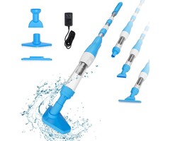 Aspirateur de Piscine Sans Fil, Nettoyeur Sans Fil 3-en-1, avec Manche Télescopique, Manuel pour Petits Bassins, Spas, Jacuzzis, Autonomie 90 Min, Bleu