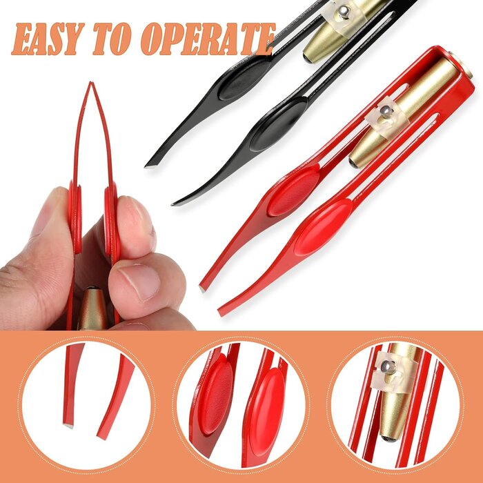 2 Pinces à Épiler LED Illuminées Acier Inoxydable Noir & Rouge - Outil de Précision pour Sourcils et Épilation