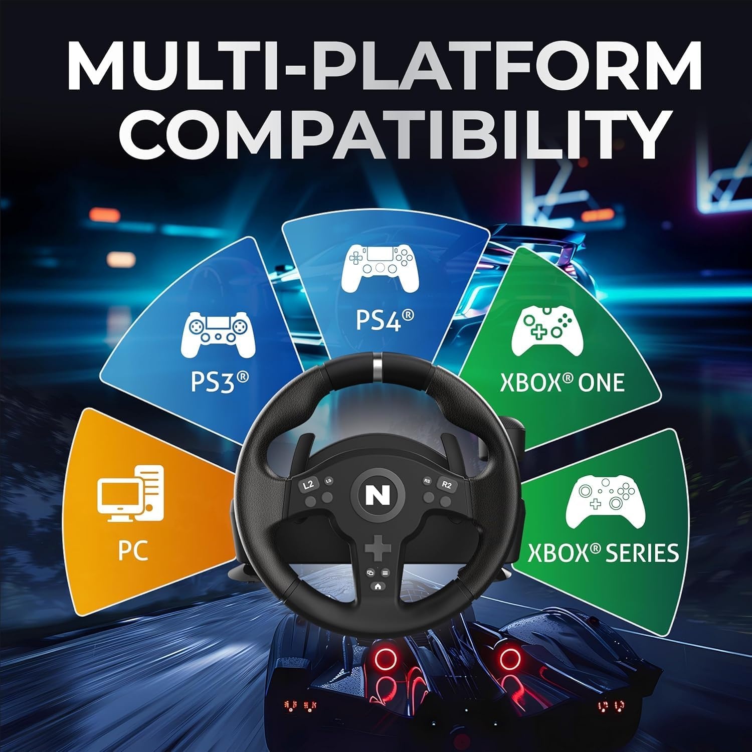 Volant de course PC/PS4/Xbox avec pédales et levier - Jusqu'à 35% de réduction