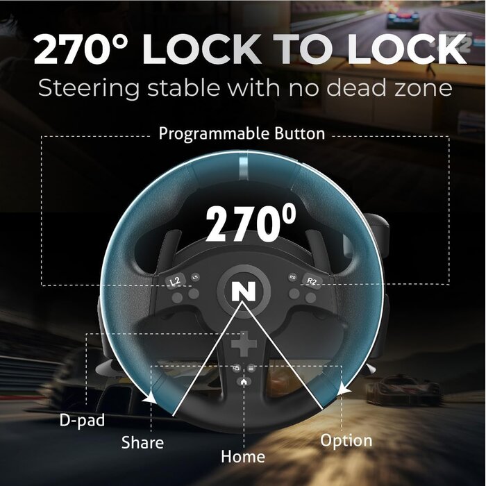 Volant de course avec pédales et levier de vitesses - Compatible PC, PS4, Xbox Series X/S, Xbox One - Angle de 270° avec retour de force