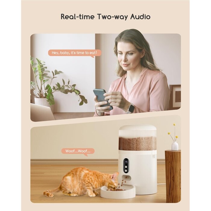Distributeur Automatique de Nourriture pour Chats et Chiens avec Caméra WiFi HD 3MP et Vision Nocturne - Capacité 4L