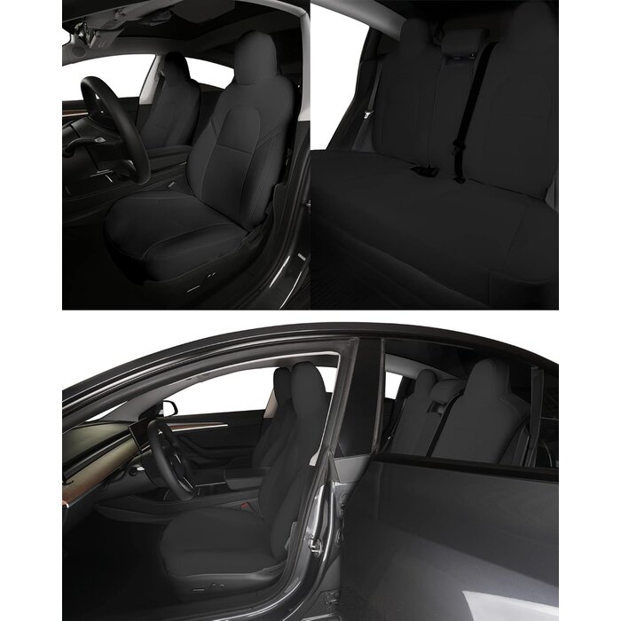 Ensemble Complet de Housses de Siège Auto en Tissu Noir pour Tesla Model 3 (2017-2023) - Ajustement Parfait