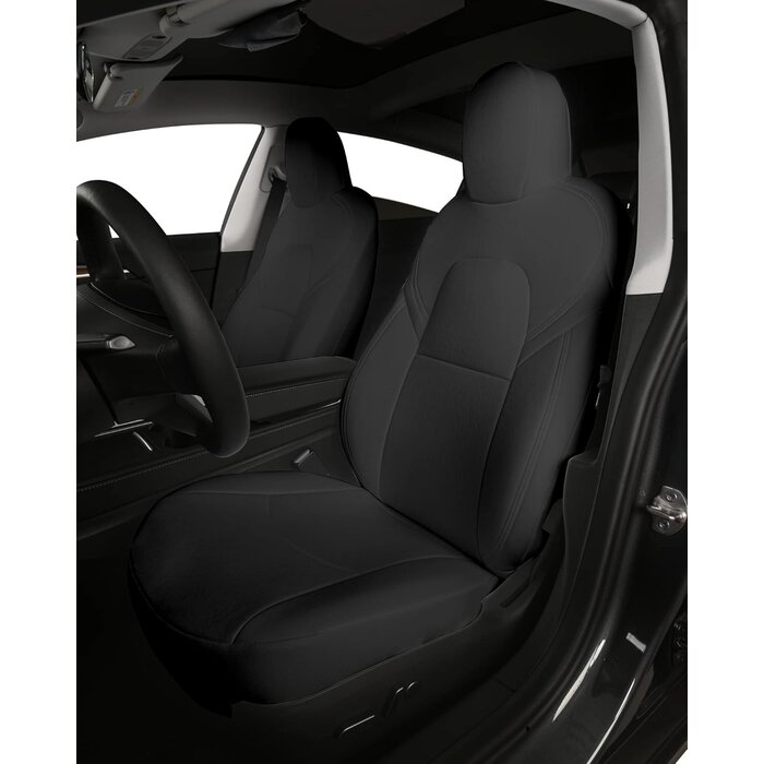 Ensemble Complet de Housses de Siège Auto en Tissu Noir pour Tesla Model 3 (2017-2023) - Ajustement Parfait
