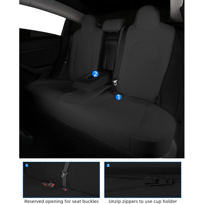 Ensemble Complet de Housses de Siège Auto en Tissu Noir pour Tesla Model 3 (2017-2023) - Ajustement Parfait