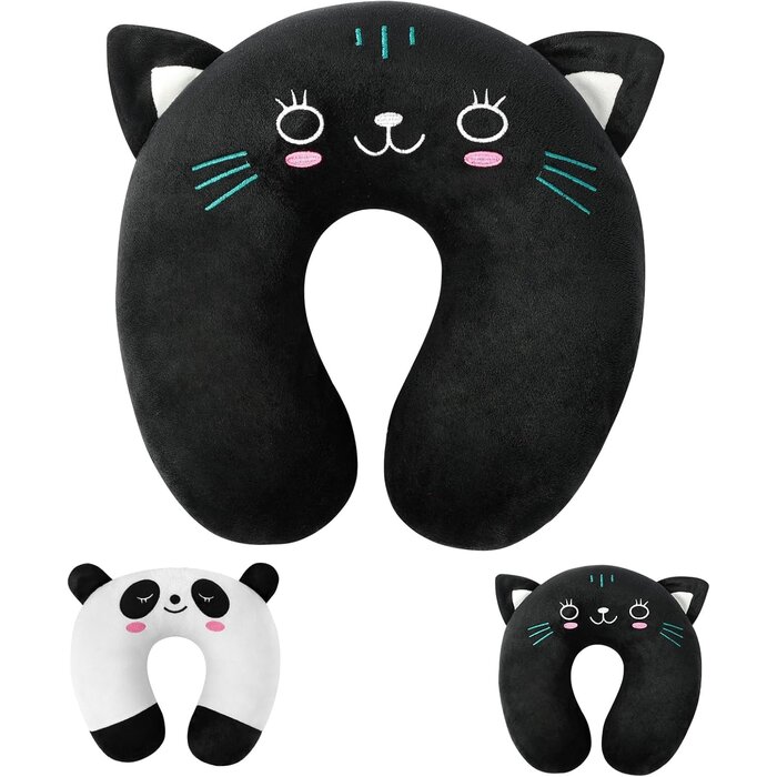 Oreiller de voyage en mousse à mémoire de forme U pour enfants et adultes - Support tête - Motif panda blanc