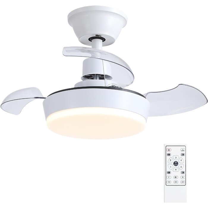 Ventilateur de Plafond LED Rétractable 60cm Blanc avec Télécommande - 6 Vitesses