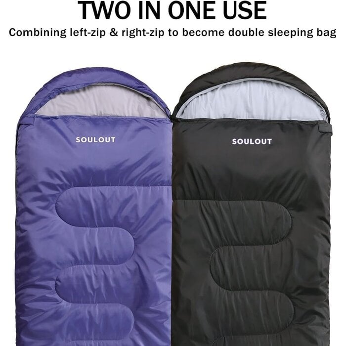 Sac de couchage 3-4 Saisons, Imperméable & Léger, Style Couverture, Noir/Bleu (Outlet)