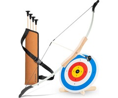 Arc et flèches pour enfants en bois avec 4 flèches à ventouse, cible en bois et carquois - Jeu d'archerie pour 5 ans et plus, intérieur/extérieur, droitier/gaucher