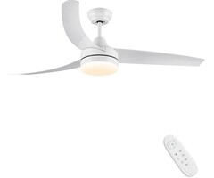 Ventilateur de Plafond Blanc 132cm avec Lumière Dimmable, Moteur DC Silencieux, 6 Vitesses, Minuterie et Télécommande