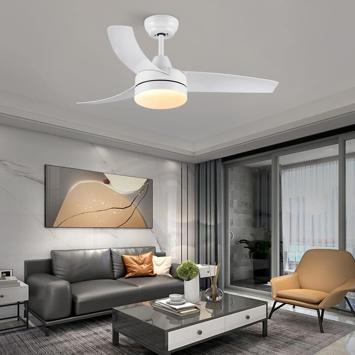 Ventilateur de Plafond Blanc 132cm avec Lumière Dimmable, Moteur DC Silencieux, 6 Vitesses, Minuterie et Télécommande