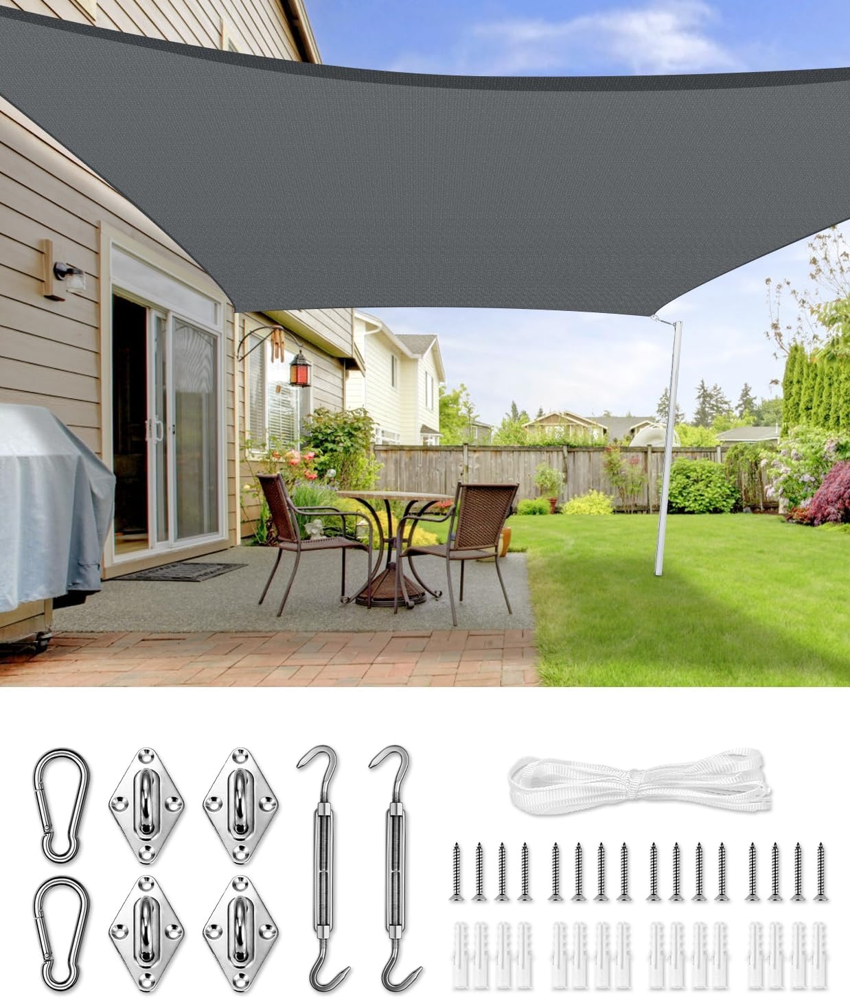 Bâche d'ombrage rectangulaire 2x3m anthracite, UV 95%, jusqu'à 30% de réduction !