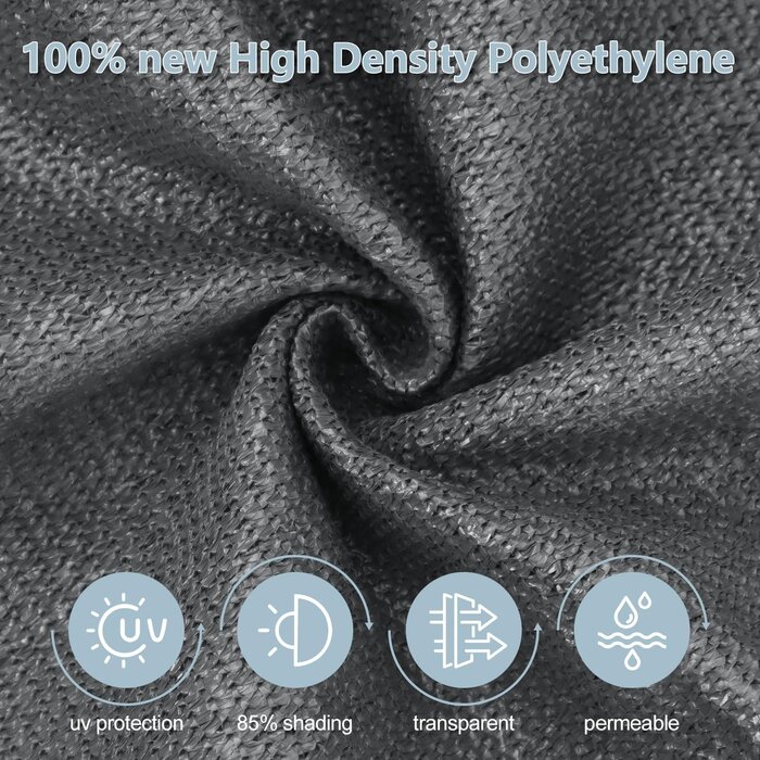 Bâche d'ombrage rectangulaire 2x3m, respirante, protection UV 95%, anthracite