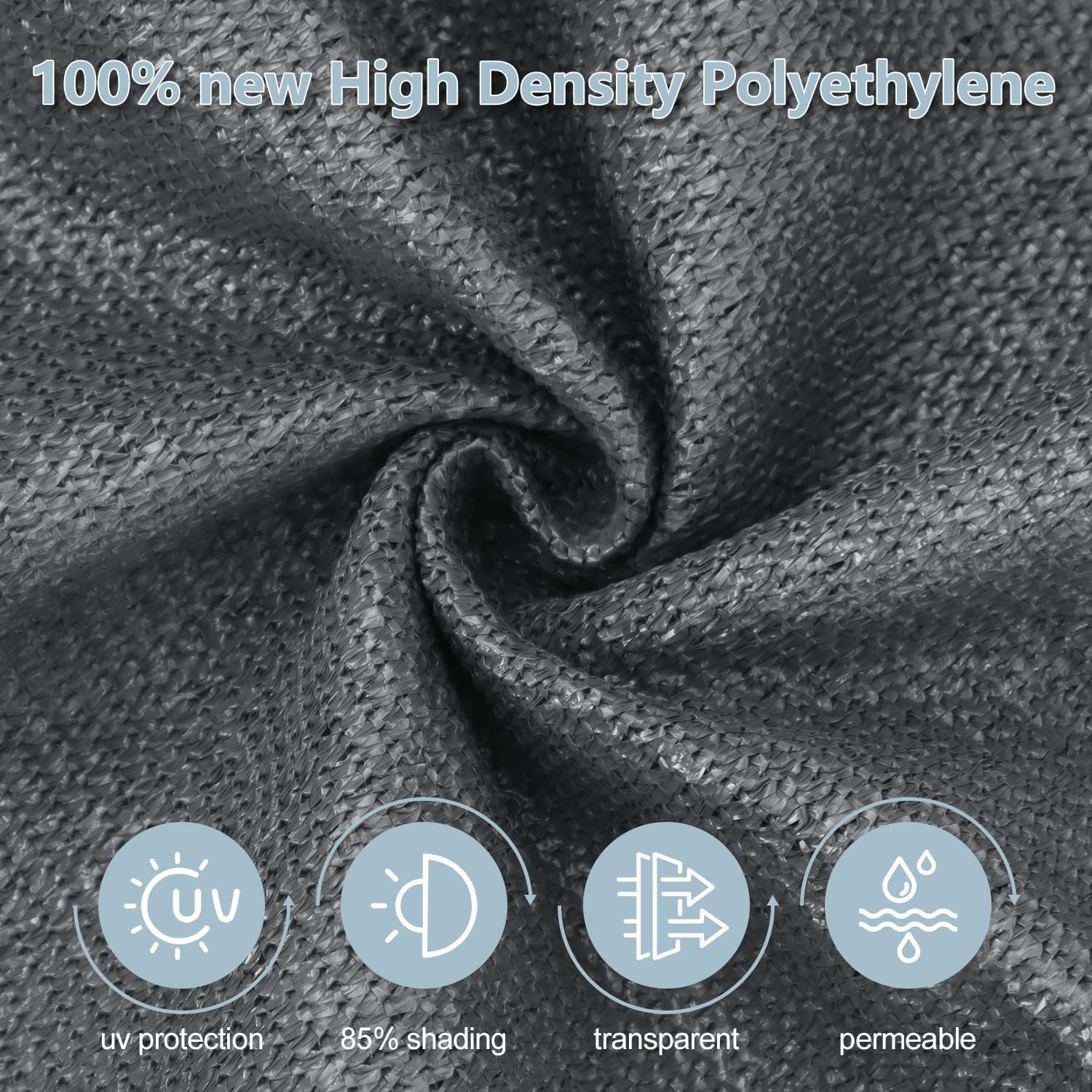 Bâche d'ombrage rectangulaire 2x3m anthracite, UV 95%, jusqu'à 30% de réduction !