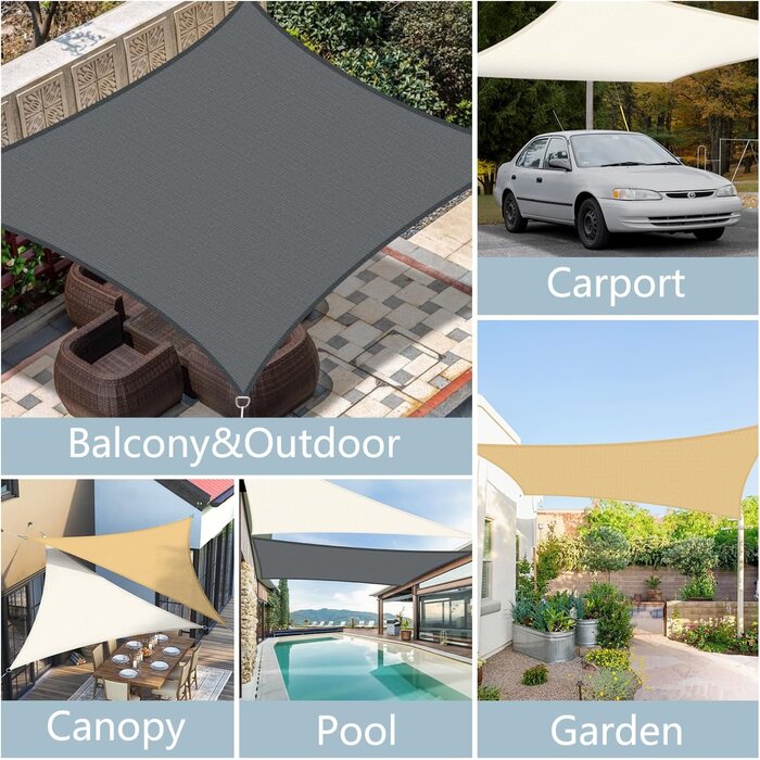 Bâche d'ombrage rectangulaire 2x3m, respirante, protection UV 95%, anthracite