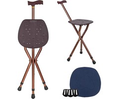 Béquille Pliante avec Siège en Aluminium - 120kg - Hauteur Réglable - Marron