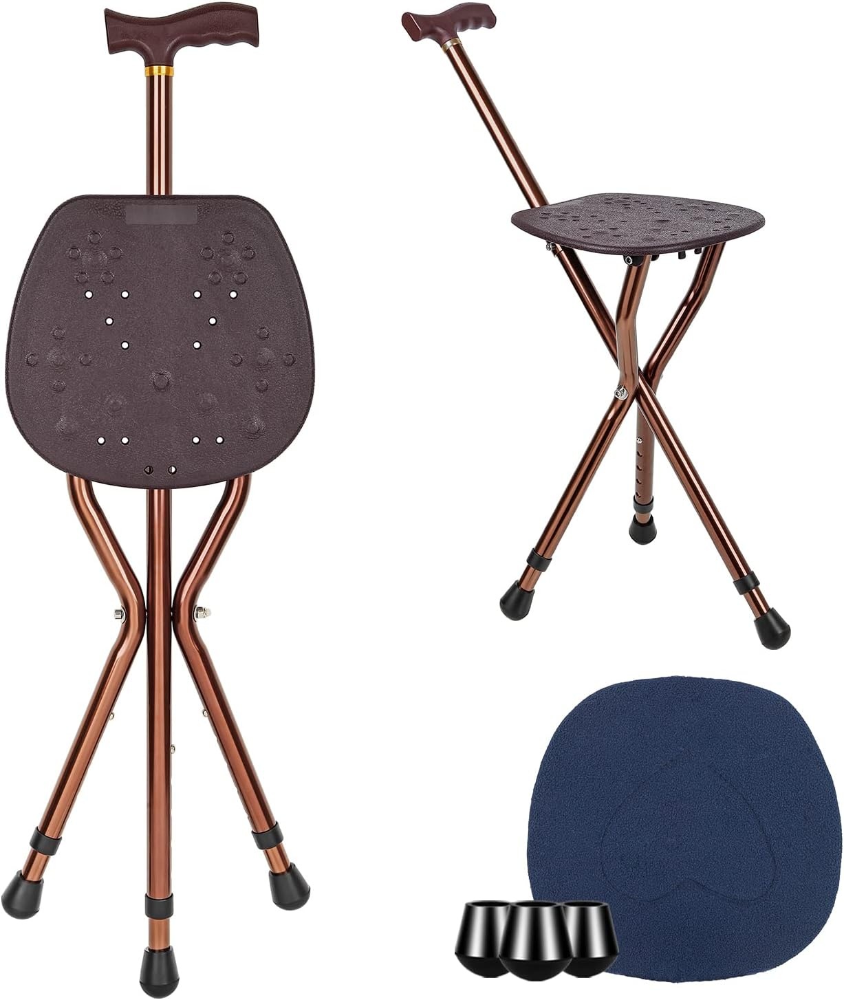 Béquille Pliante avec Siège en Aluminium - 120kg - Hauteur Réglable - Marron